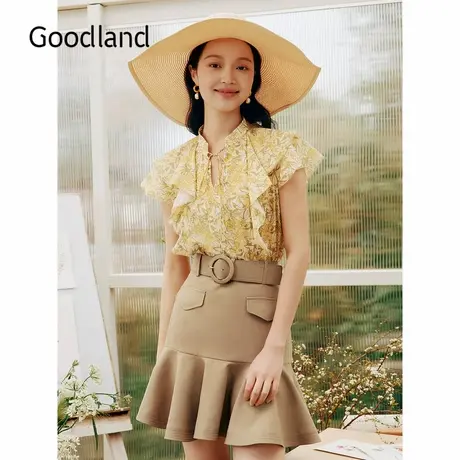 【真丝系列】Goodland美地夏季法式含桑蚕丝碎花衬衫图片