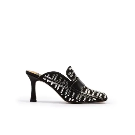 VME/舞魅2022新款女鞋春夏外穿高跟性感黑白时尚镶钻包头穆勒拖鞋商品大图