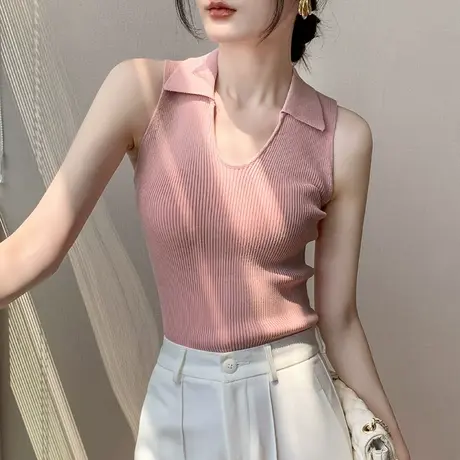 欧货针织无袖背心女2024夏季新款修身显瘦设计感小众衬衫内搭上衣商品大图