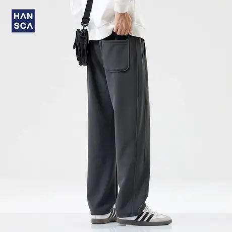 hansca华夫格宽松休闲卫裤男2024年秋季新款抽绳美式休闲直筒长裤图片