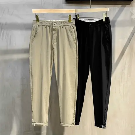 夏季薄款九分裤男士宽松直筒潮流弹力超薄卡其百搭冰丝休闲裤子男图片