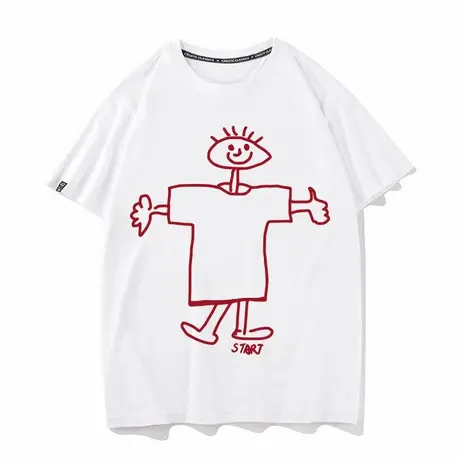 秀洛复古线条人衣服男女同款T恤纯棉宽松圆领夏季新款短袖T恤打底商品大图