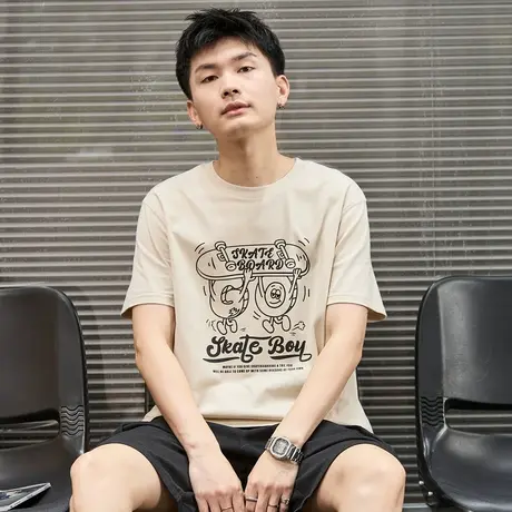 唐狮夏季新款男短袖T恤前胸潮流印花夏装半袖纯棉休闲体恤商品大图