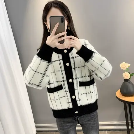 秋季女士小香风短外套开衫初秋2023年新款女装水貂绒外衣女春秋款图片