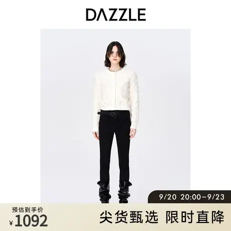 DAZZLE地素奥莱秋通勤白色短款拉绒千金风绞花毛衣开衫上衣外套女商品大图