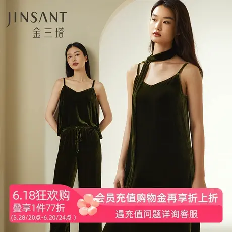 金三塔桑蚕丝丝绒吊带裙女性感秋冬保暖睡袍新品可外穿丝绸家居服商品大图