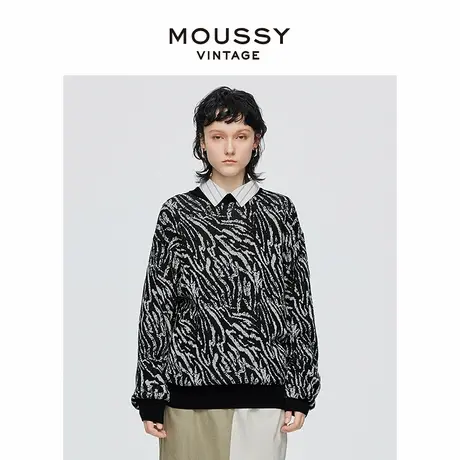 MOUSSY VINTAGE 2025夏季新品斑马纹圆领宽松针织衫541FSN70-6200商品大图