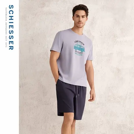 SCHIESSER舒雅25年春夏新品男士纯棉印花圆领宽松睡衣家居服套装图片