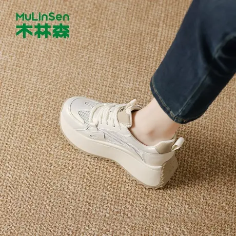 木林森女鞋2025新款夏季网面透气厚底舒适网面鞋时尚百搭休闲鞋女商品大图