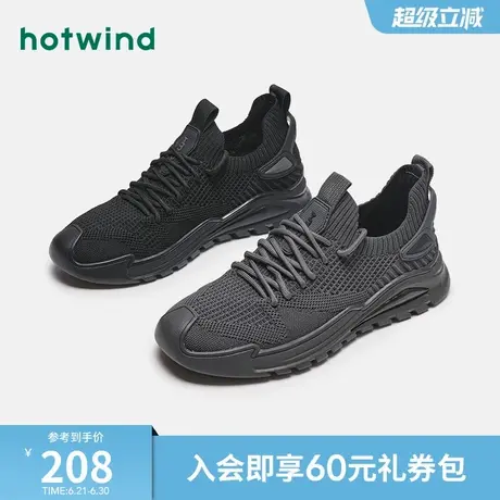热风男鞋春季新款男士时尚运动休闲鞋圆头系带透气舒适网面鞋商品大图