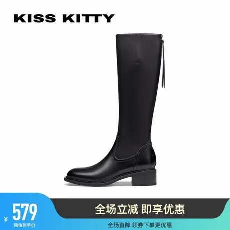 KISSKITTY秋冬新款粗跟时装靴高筒靴黑色百搭瘦瘦靴长靴骑士靴商品大图