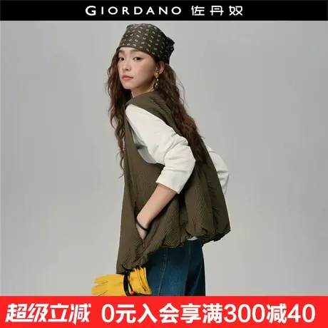 设计师款佐丹奴背心外套女山系泡泡户外暗格纹圆领马甲女18375906商品大图