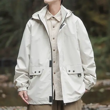 山系冲锋衣外套男春秋季美式潮牌户外登山衣服青少年连帽工装夹克商品大图