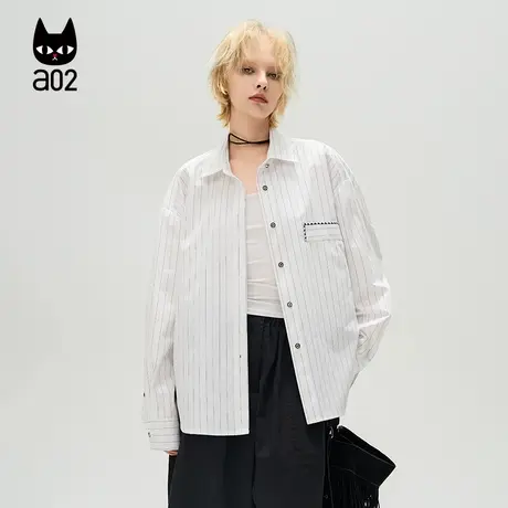 a02【ET自然系列】黑白条纹衬衫女2025春季新款轻奢气质衬衣外套图片