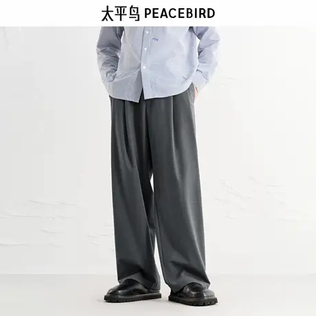 太平鸟男装休闲裤秋季直筒TR垂感西裤潮流撞色纹理商务男裤K商品大图