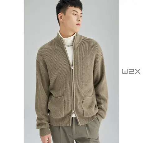 w2x2023新款春秋季重磅拉链羊毛开衫男外套高级感羊绒针织毛衣潮商品大图