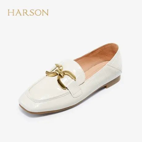 哈森春秋休闲乐福鞋方跟金属饰扣方头一脚蹬女单鞋HS220610商品大图