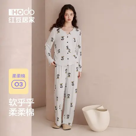 红豆柔柔棉睡衣女长袖套装春秋款柔软优可丝可外穿慵懒家居服25秋商品大图