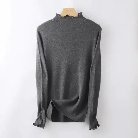 荷叶领打底衫女内搭秋冬2023新款小衫女长袖百搭半高领木耳边上衣商品大图