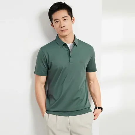 Q恒源祥短袖T恤男含桑蚕丝中老年夏季纯色上衣翻领父亲Polo衫男图片