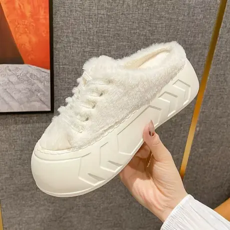 高级感厚底毛毛拖鞋女外穿2023新款秋冬小个子增高毛毛鞋加绒棉拖商品大图