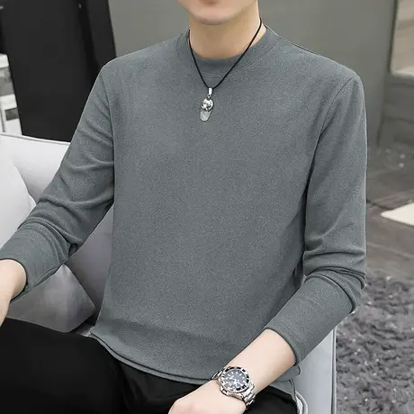 300g重磅德绒打底衫长袖t恤男圆领双面绒内搭上衣服体恤纯色小衫商品大图