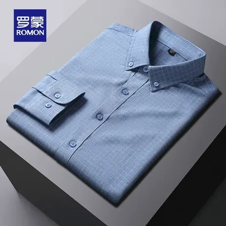 【官方正品】罗蒙中青年长袖衬衫男2023春季新款商务格子修身衬衣图片
