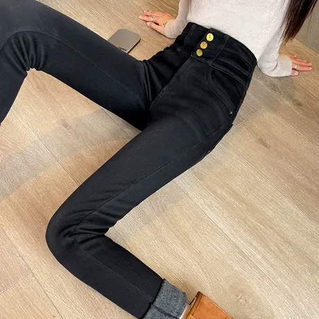 黑色打底裤女外穿2023新款秋冬加绒高腰紧身显瘦铅笔小脚裤小黑裤图片