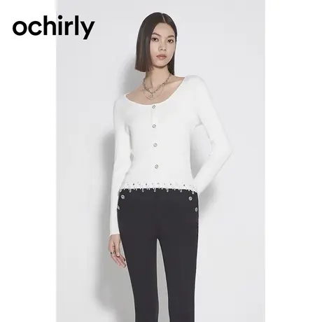 【品牌甄选】欧时力 钻饰流苏针织衫2023新款秋装修身打底千金风商品大图