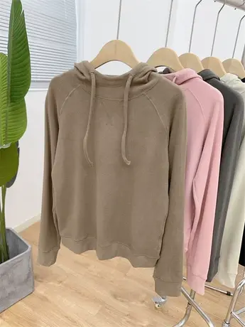 德绒连帽t恤女长袖2023秋冬新款打底衫内搭上衣美拉德加绒帽衫潮商品大图