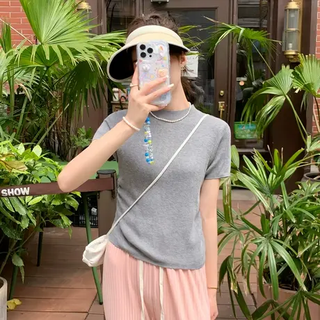 唐狮简约气质百搭短袖T恤修身显瘦上衣2023年新款辣妹小上衣yd11商品大图