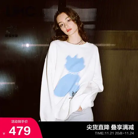 LINCCHIC金羽杰无帽卫衣女新款短款卫衣圆领印花卫衣S231HD004Y商品大图