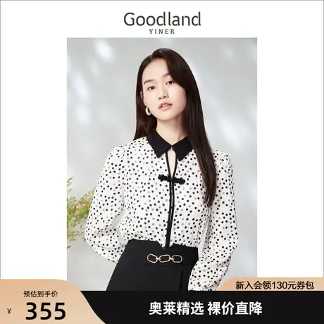 音儿美地女装2023春季新款新中式撞色波点提花单上衣衬衫商品大图