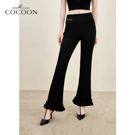 MISSCOCOON黑色木耳边运动休闲裤女2023秋季新款复古微喇直筒裤冬商品大图