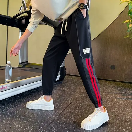 设计感潮流轻熟休闲裤男秋季撞色条纹拼接束脚运动裤男款哈伦卫裤商品大图