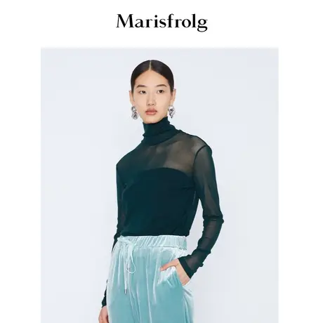 【言选好物】玛丝菲尔毛针织衫女秋季新高领套头修身上衣毛衣商品大图