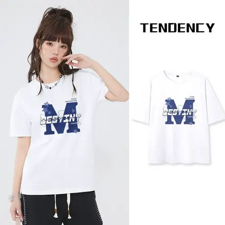 VR真维斯白色纯棉短袖t恤女夏季2023新款字母图案百搭打底上衣潮V商品大图