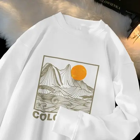 350g重磅国潮卫衣男秋冬款潮流宽松长袖t恤圆领无帽衫白色上衣服商品大图