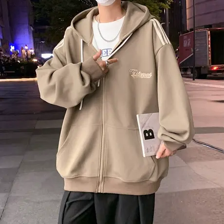 港风卫衣外套男潮牌春秋款宽松休闲复古春季oversize连帽拉链开衫商品大图