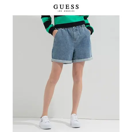【38上新季】GUESS 女士运动学院风休闲直筒阔腿宽松牛仔短裤图片