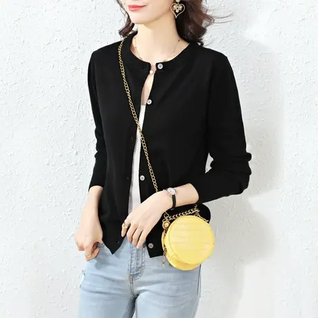 时尚简约气质针织开衫2022年秋季新款淑女温柔显瘦通勤简约上衣商品大图