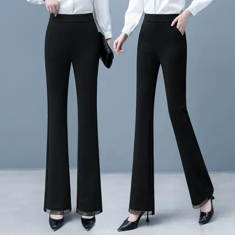 设计感微喇叭裤女春秋高腰修身显瘦2023夏季女士蕾丝拼接喇叭西裤商品大图