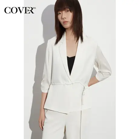 COVER夏季弹力真丝国风盘扣西装外套图片