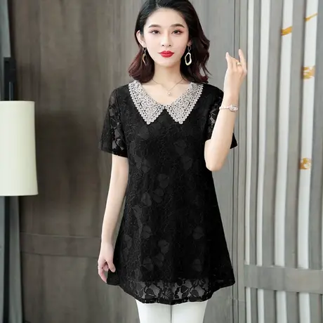 蕾丝上衣女装夏季新款减龄小衫洋气雪纺衫大码显瘦胖mm宽松遮肚子图片