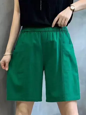 短裤女夏季薄款宽松直筒女裤子2023年夏天时尚休闲松紧腰阔腿热裤商品大图