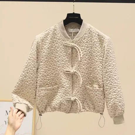 复古短款盘扣外套秋季新品纯色棒球服短外套女休闲百搭夹克上衣潮商品大图