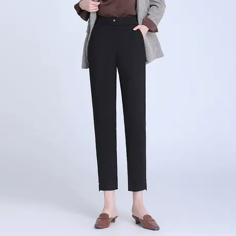 气质九分直筒小脚裤女秋季2023新款高腰通勤黑色小西裤显瘦休闲裤商品大图