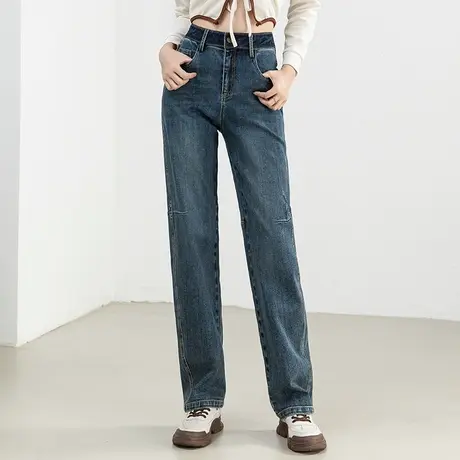 高腰窄版直筒牛仔裤女2023新款春秋裤子港风香蕉拖地裤秋季阔腿裤商品大图