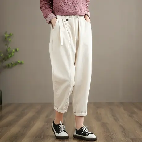 dza 文艺高腰显瘦工装裤女白色裤子宽松直筒裤新款秋季百搭休闲裤图片