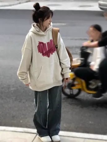 hiphop潮牌高街卫衣女早秋薄款大码慵懒风ins潮复古带帽外套上衣图片